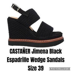 Castañer Jimena Black Espadrille Wedge Sandals Size 39